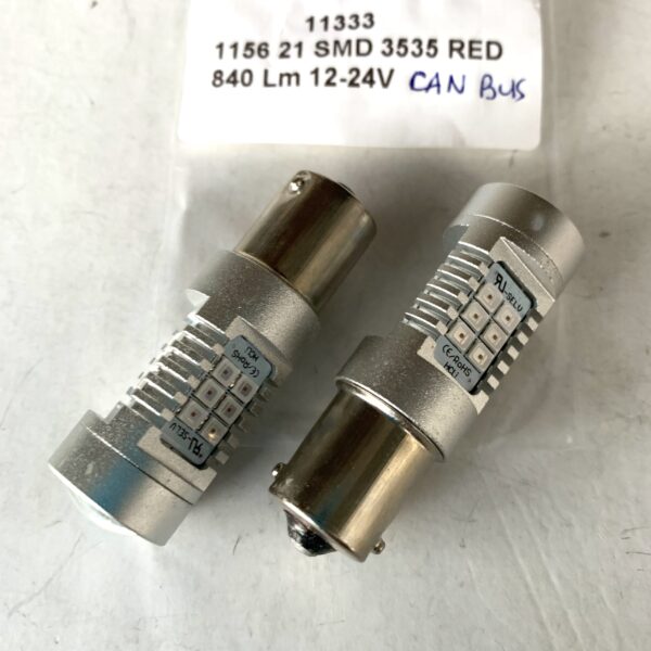 светодиод T25 21smd 3535 RED CANBUS 12-24v BA15s , драйвер обманка 840Lm