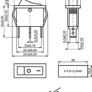 Выключатель узкий KCD3 3pin