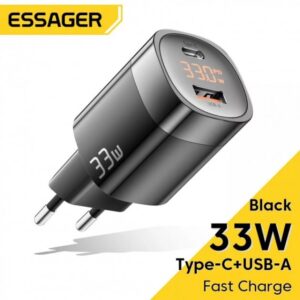 Сетевое зарядное устройство Essager 33W GaN III PD USB-C+USB-A с дисплеем