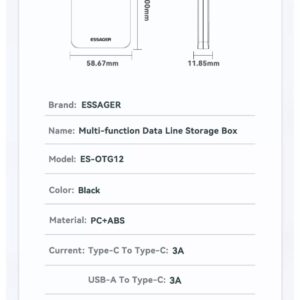 Кабель ESSAGER ES-OTG12 4 в 1 PD60W Type C- Type C 0.1м black