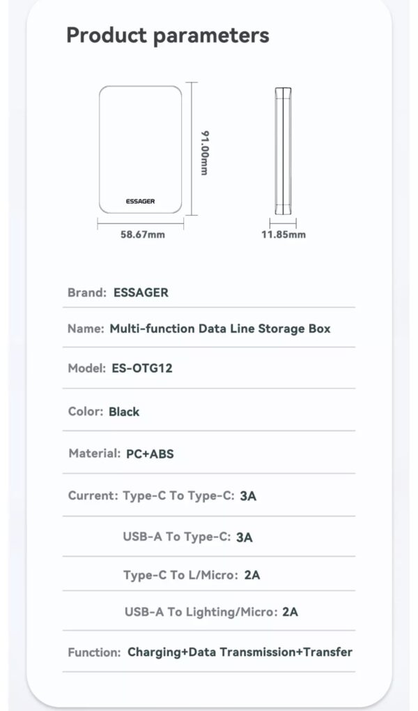 Кабель ESSAGER ES-OTG12 4 в 1 PD60W Type C- Type C 0.1м black