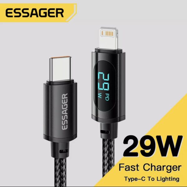 Кабель ESSAGER Type-C to Lightning PD29W (EXCTL-XY01-P) 1м Fast Charging Digital Display