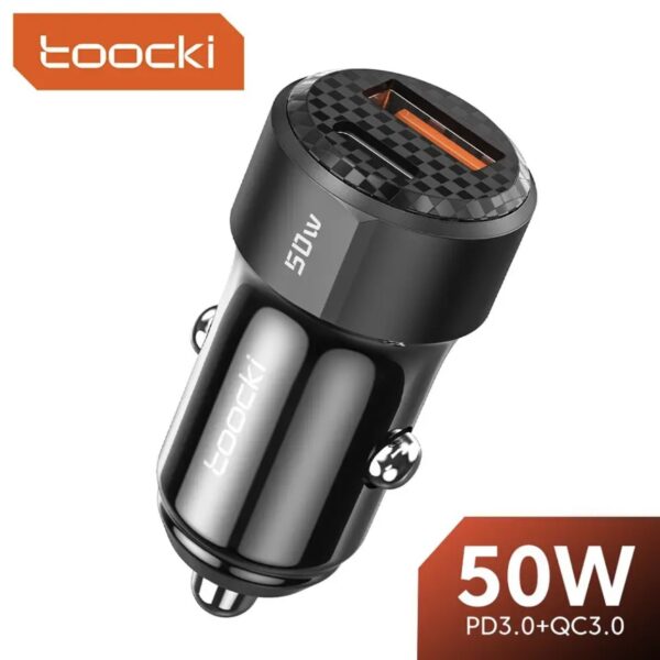 Автомобільний зарядний пристрій Toocki 50W модель TQ-CC25 (Type-C 20w + USB 30w) metall