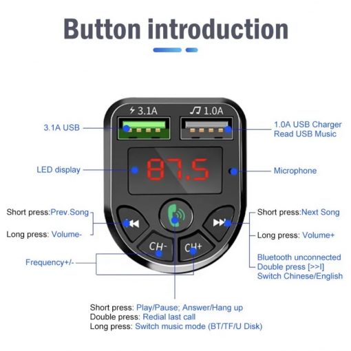 FM трансмиттер автомобильный Bluetooth Mp3 плеер