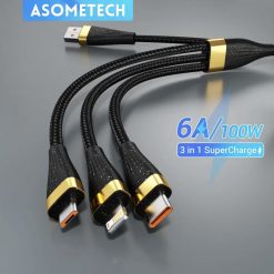 Кабель ASOMETECH 3C Digital Accessories (iP+Type-C+Micro) 3-in-1 6A/1m Black