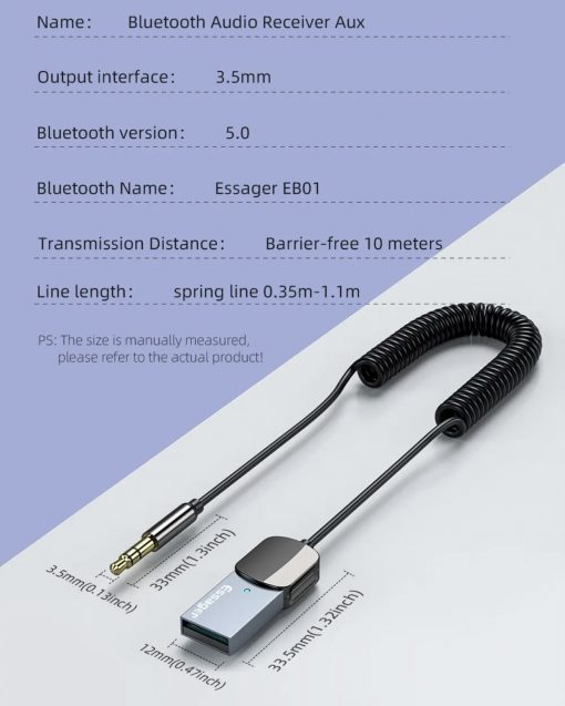 Адаптер Essager Bluetooth Aux з USB на гніздо 3.5 мм