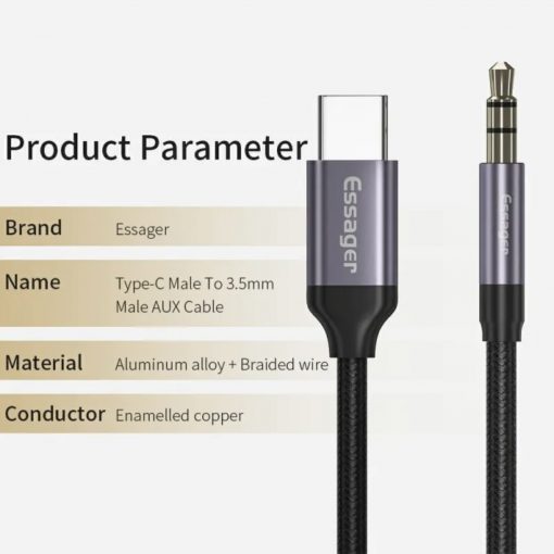 Essager E02 USB Type C 3.5 Jack адаптер штекер