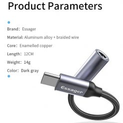 Essager E01 USB Type C 3,5 Jack адаптер для навушників