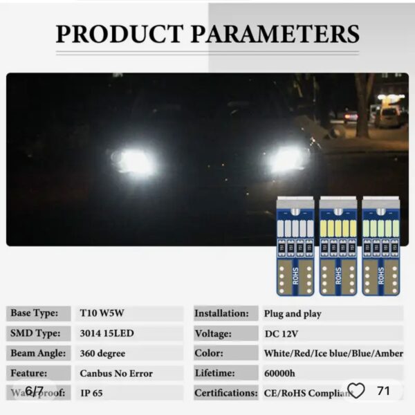 Світлодіод Т10(W5W) 15smd 3014 CANBUS (обманка) 12v