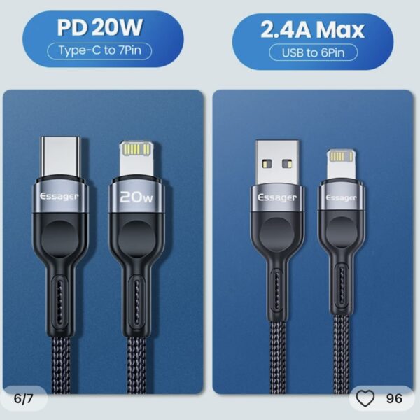 Кабель ESSAGER Type-C to Lightning PD20W (EXCTL-CXB0G) 0.5м Fast Charging