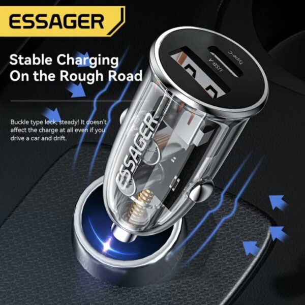 Автомобільний зарядний пристрій ESSAGER F712 33W 12-24v USB+Type-C