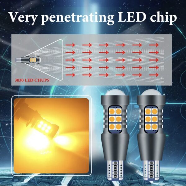 Світлодіод Т15(W16W) 27smd 3030 драйвер canbus 1400lm 12v amber помаранчевий (оранжевый)