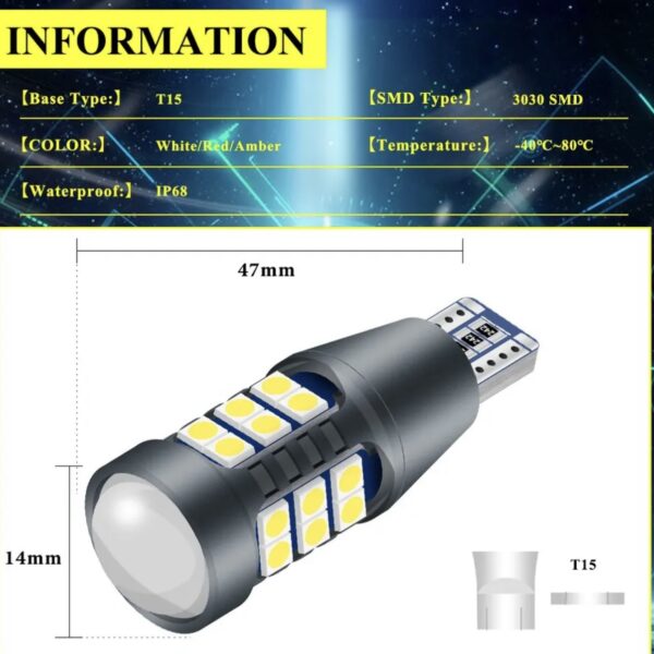 Світлодіод Т15(W16W) 27smd 3030 драйвер canbus 1400lm 12v amber помаранчевий (оранжевый)