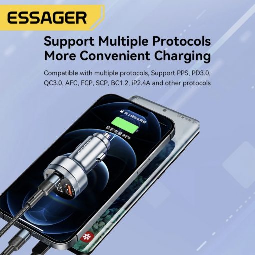 Автомобільний зарядний пристрій ESSAGER ES-CC10 80W 12-24v 2USB+Type-C