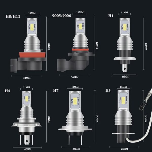 Комплект LED ламп H7 6500K 4000Lm 12W 9-32v