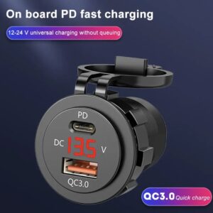 Автомобільна USB-зарядна розетка, 12 В/24 В PD3.0 та QC3.0 з вольтметром