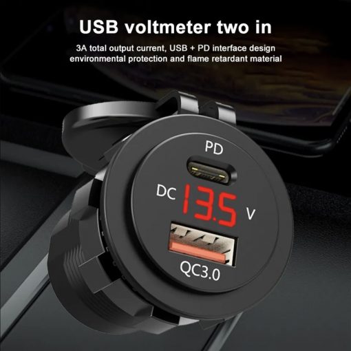 Автомобільна USB-зарядна розетка, 12 В/24 В PD3.0 та QC3.0 з вольтметром