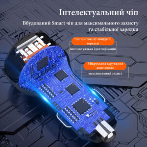 Автомобільний зарядний пристрій ESSAGER 36W QC3.0+PD3.0 (USB+Type-C) Metall с дисплеем 12-24V