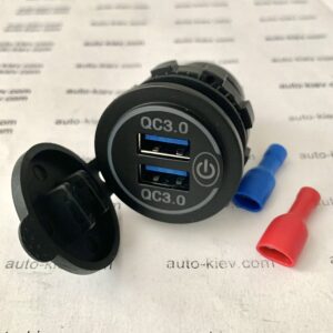 Alternative view of Автомобільна зарядна розетка 2 USB (QC3.0+QC3.0) із сенсорним вимикачем та синім підсвічуванням 12/24в