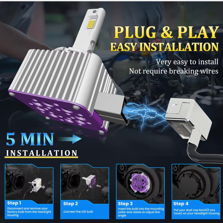 D1S/R led лампи Dualvision FKS QC 9570(CSP) 6000K 30000Lm 120W 12v CANBUS 2 шт - Зображення 3