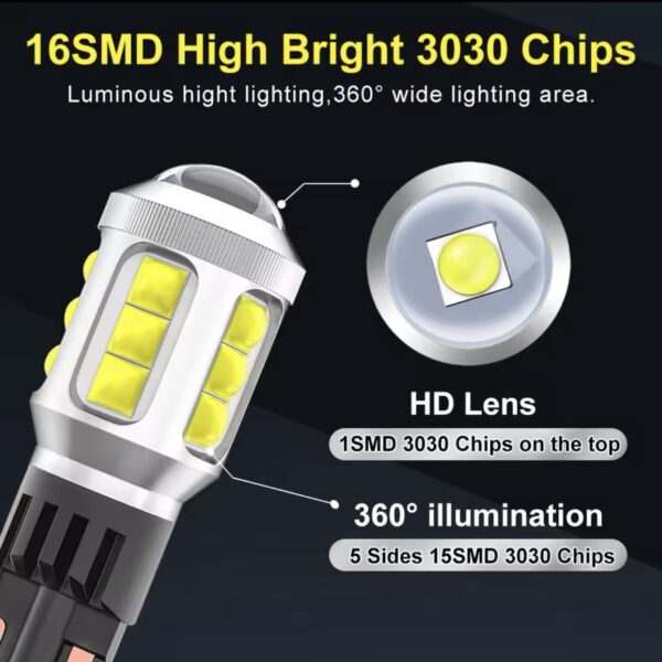 Світлодіод Т15(W16W) 16smd 3030 драйвер canbus 4000lm 2 шт