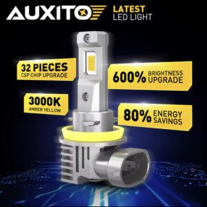 H8, H11 led лампи AUXITO M6 3000K (AMBER YELLOW) 7035(CSP) 16000Lm 50W 9-18v CANBUS (золотисто-жовтий) 2 шт