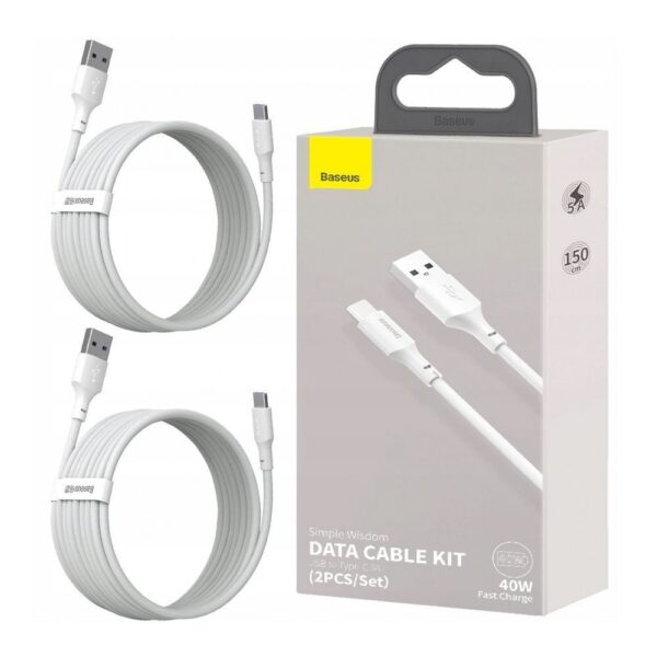 Кабель Baseus Simple Wisdom Data cabel Kit USB Type-C 5A (2 шт.) White 1.5m (TZCATZJ-02)