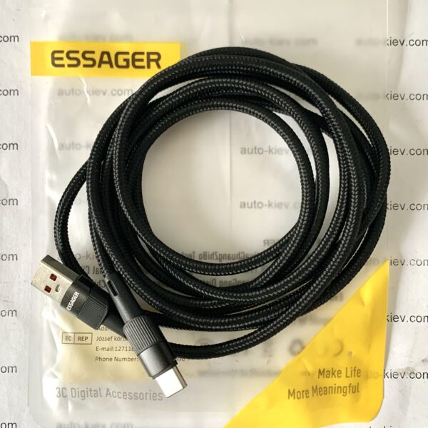 Кабель ESSAGER USB Type-C 6A 66W QC3.0 black 2м