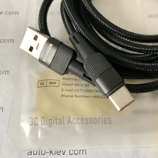 Кабель ESSAGER USB Type-C 6A 66W QC3.0 black 2м