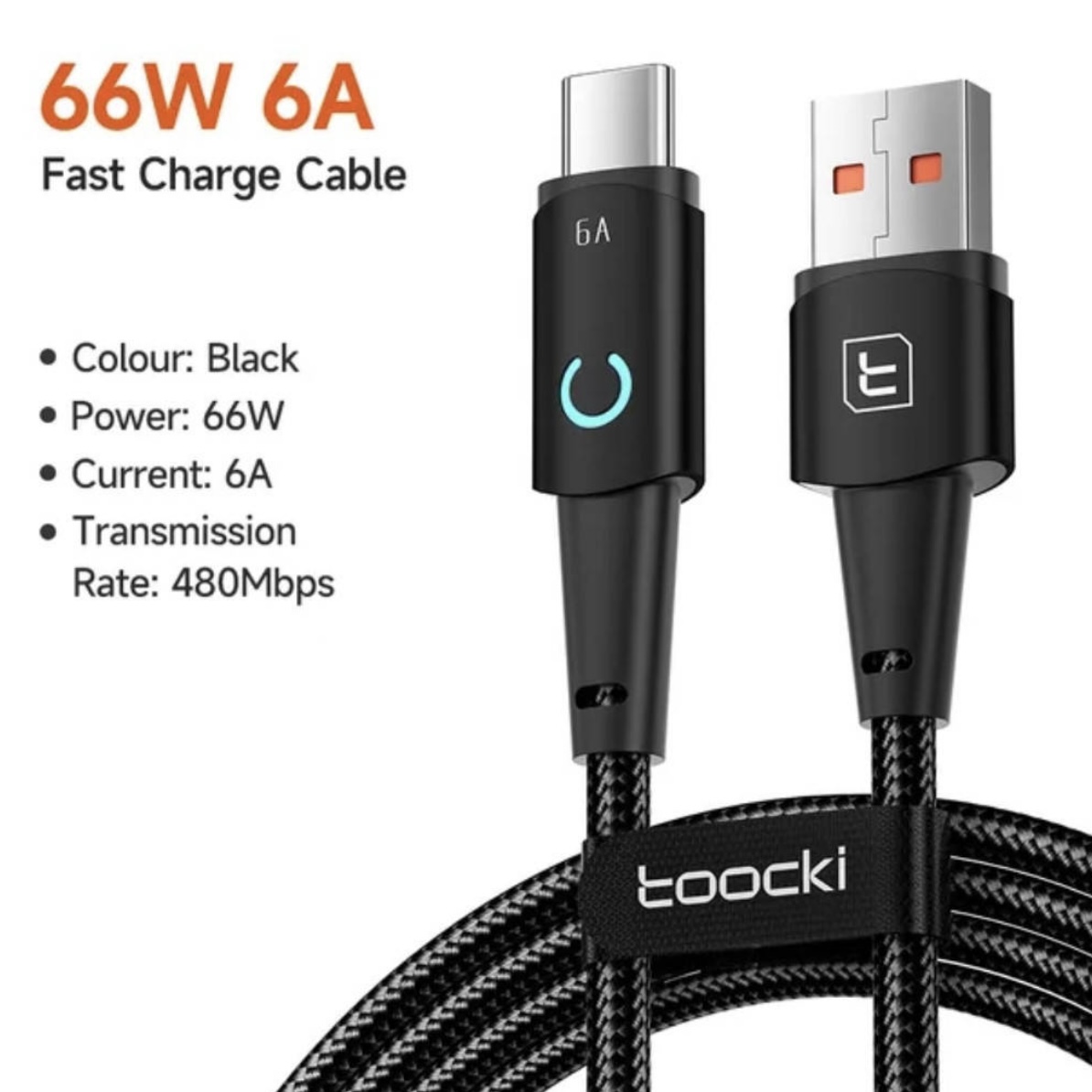 Кабель Toocki TQ-X02 USB-Type C PD 6A Black 1m (TXCT-YY01)
