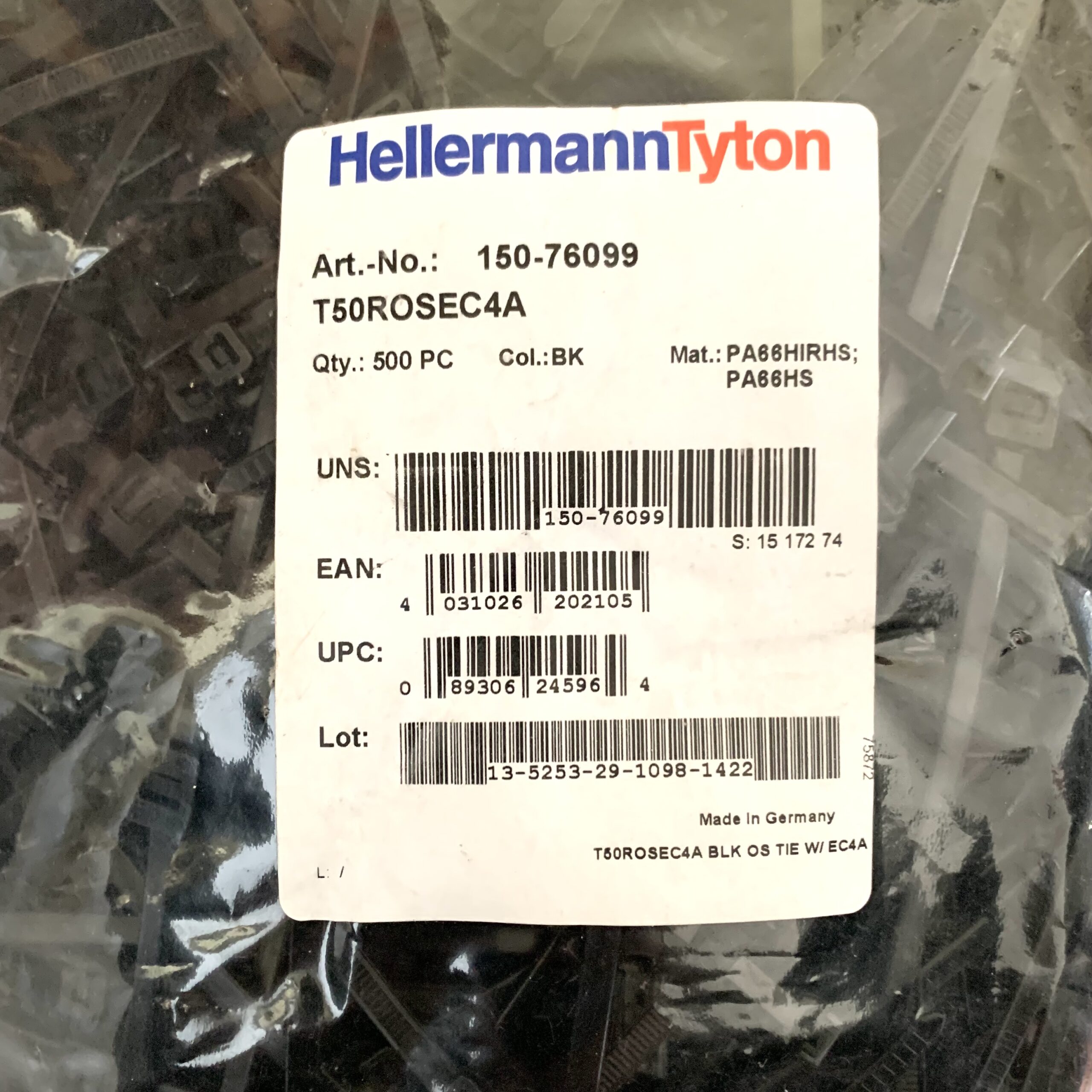 Кабельные стяжки с крепежным элементом T50ROSEC4A HellermanTyton Art 156-76099 Made in Germany
