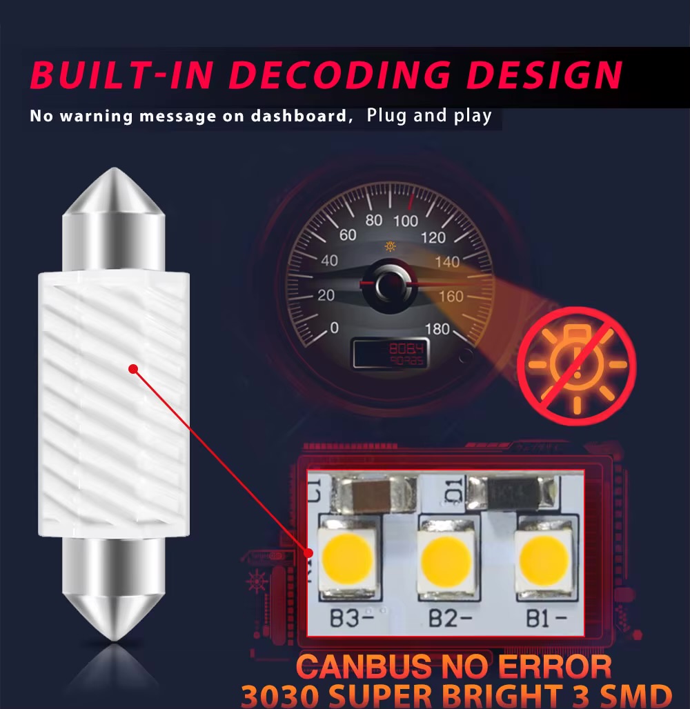 LED C5W (Festoon 13×31) 3smd 3030 SV8,5 12v 31мм CANBUS драйвер