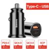Автомобільний зарядний пристрій Baseus PD 3.0/2.0 30W/5A 12-24v модель BS-C16C1-X