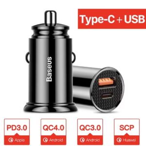 Автомобільний зарядний пристрій Baseus PD 3.0/2.0 30W/5A 12-24v модель BS-C16C1-X