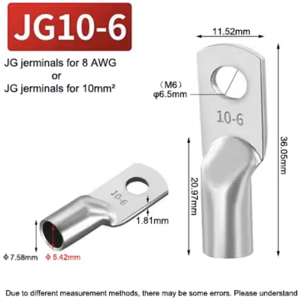 Клема JG10-6 тип «О» від 6,4 мм під провід 10 мм² луджена мідь