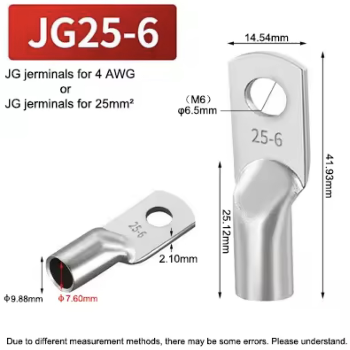 Клема JG25-6 тип «О» від 6,4 мм під провід 25 мм² луджена мідь
