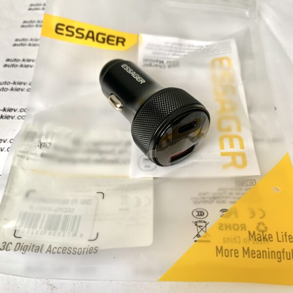 Автомобільний зарядний пристрій ESSAGER ES-CC21 PD45W USB+Type-C 12-24v - Зображення 3
