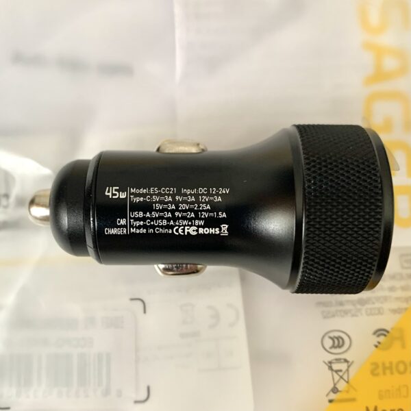 Автомобільний зарядний пристрій ESSAGER ES-CC21 PD45W USB+Type-C 12-24v - Зображення 4