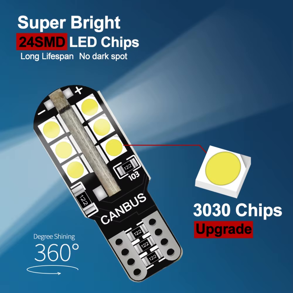 Світлодіод Т10(W5W) 24SMD 3030 CANBUS (обманка) 12v білий - Зображення 2