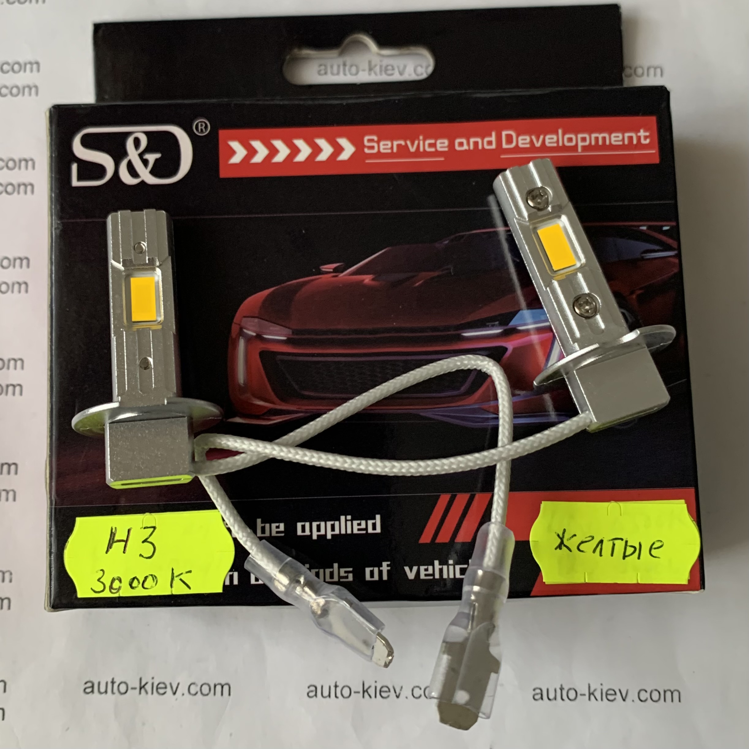 H3 led ламп S&D 3570(CSP) 3000K 30000Lm 100W 9-36v Canbus 2шт. Жовтий колір - Зображення 2